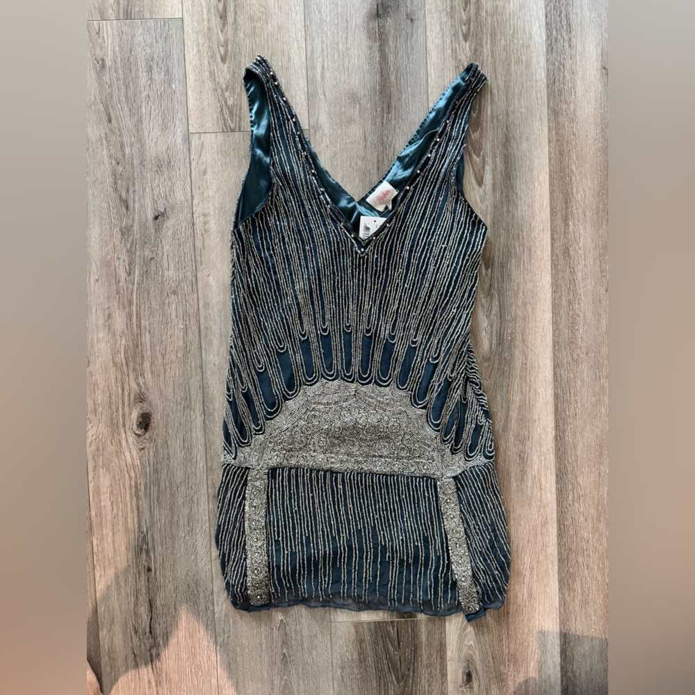 Parker Elegant Teal and Silver Beaded Dress